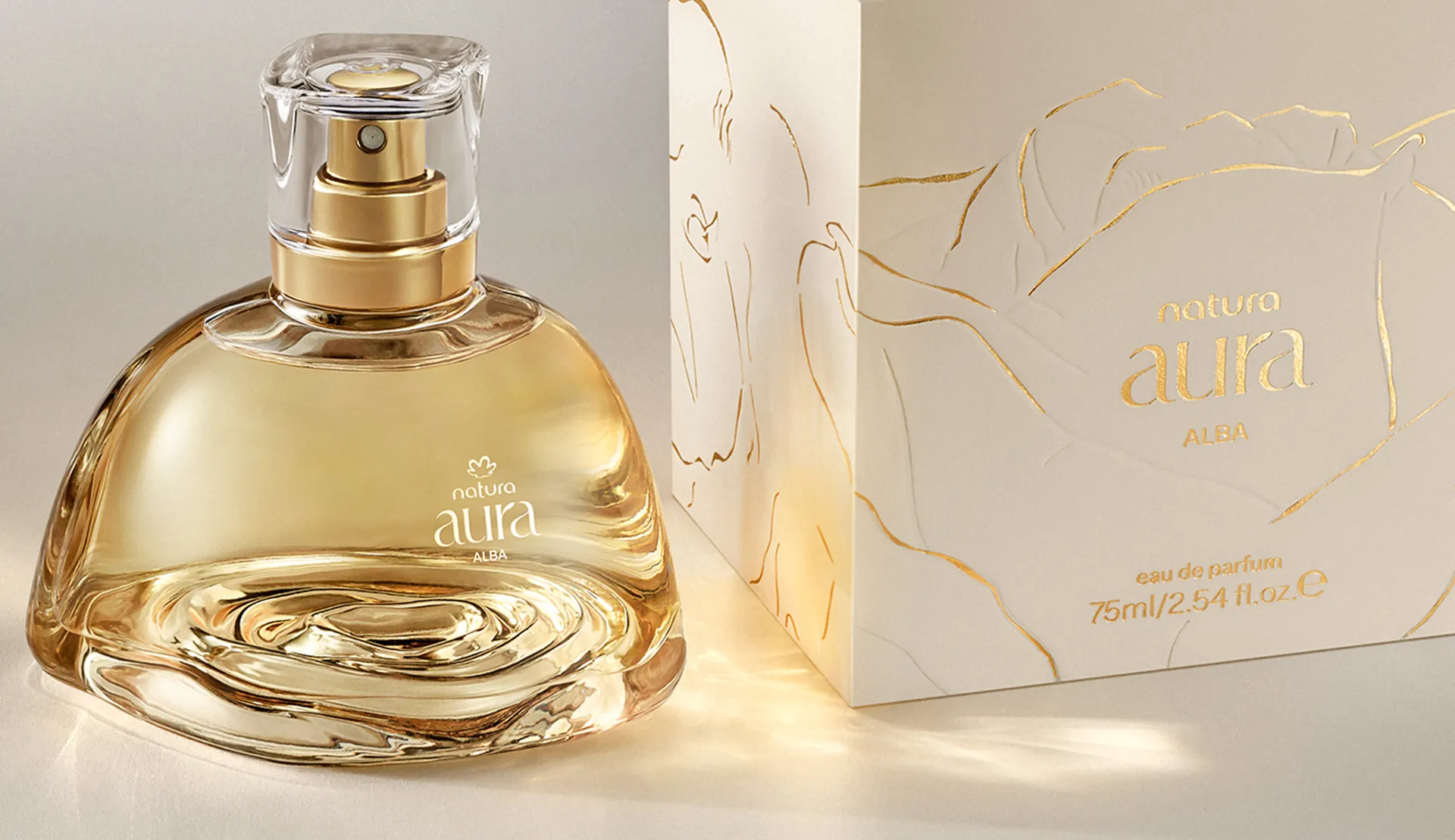 Direção visual sensorial para fragrância Natura Aura Alba